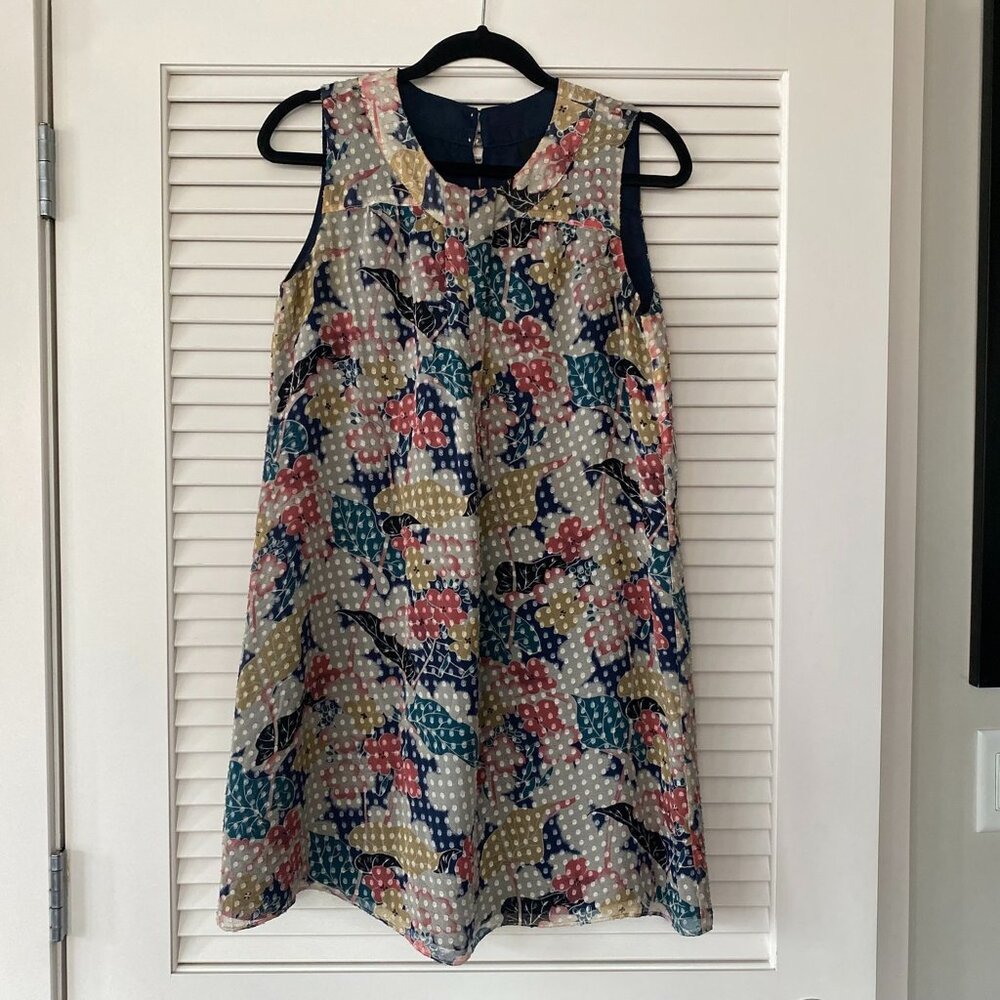 Anna Sui x Anthropologie Gray Swiss Dot Muted Floral Boho Mini Dress, Size S